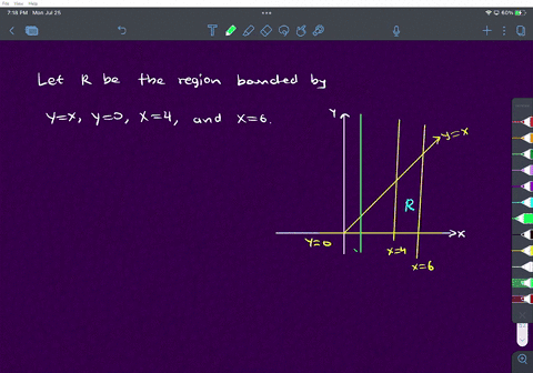 find-the-volume-v-of-the-solid-obtained-by-rotating-the-region-bounded-by-the-given-curves-about-the-specified-line-y-x-y-0-x-4-x-6-about-x-1-84918