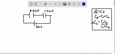a-050-f-and-a-14-f-capacitor-c1-and-c2-respectively-are-connected-in-series-to-a-20-v-battery-calculate-the-charge-on-each-capacitor-and-calculate-the-potential-difference-across-each-capaci-77853