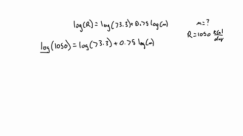according-to-kleibers-law-a-mammals-resting-metabolic-rate-r-in-kilocalories-per-day-is-related-to-its-mass-m-in-kilograms-by-the-equation-logr-log733-075logm-predict-the-mass-of-a-wolf-with-93015