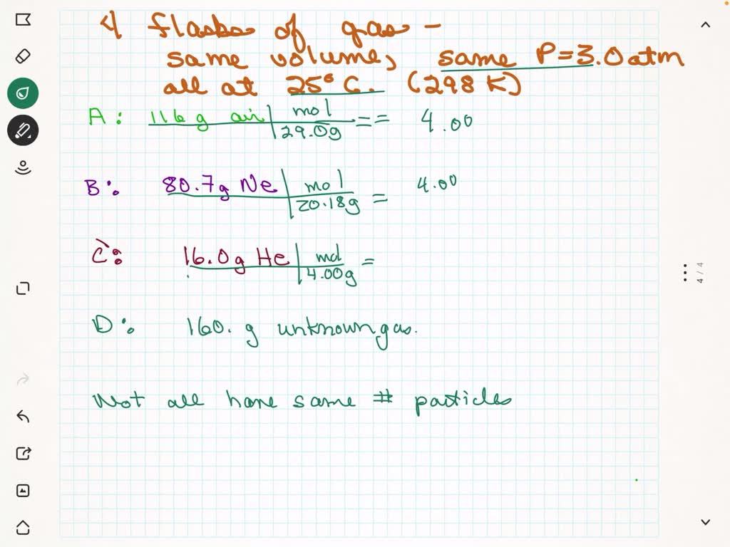 SOLVED Each of four flasks is filled with a different gas. Each flask