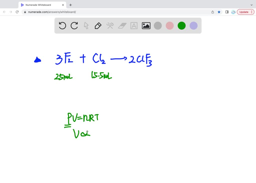 SOLVED A chemist mixes 25.0 mL of fluorine gas with 15.5 mL of