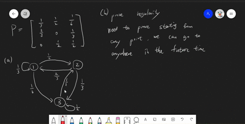consider-a-markov-chain-with-three-states-123-and-transition-probability-matrix-13-12-16-p-23-13-12-12-draw-the-transition-diagram_-b-show-that-this-is-a-regular-markov-chain-explain-find-th-38507