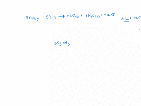 ammonia-reacts-with-oxygen-according-to-the-equation-4nh3g5o2g4nog6h2oghrxn906-kj-calculate-the-heat-in-kj-associated-with-the-complete-reaction-of-155-g-of-nh3-75187