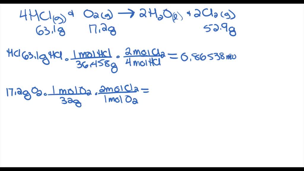 SOLVED: Consider the reaction between HCl and O2: 4HCl(g) + O2(g) â ...