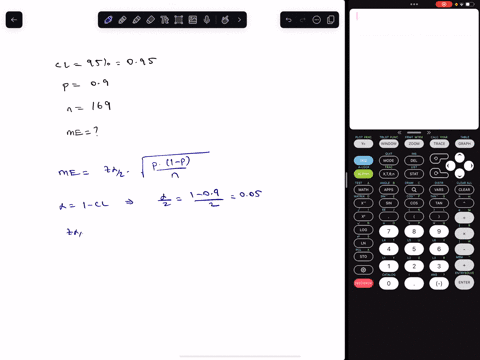 calculate-the-95-margin-of-error-in-estimating-a-binomial-proportion-p-using-samples-of-size-n-169-and-the-following-value-for-p-round-your-answer-to-four-decimal-places-p-09-86072