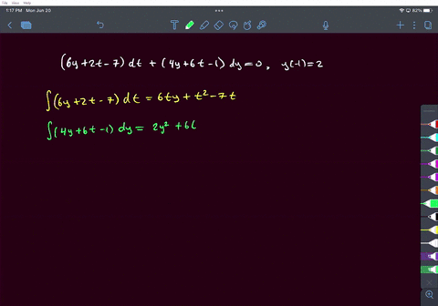 solve-the-given-initial-value-problem-6y-2t-7-dt-4y-6t-1-dy-0-v-1-2-46971