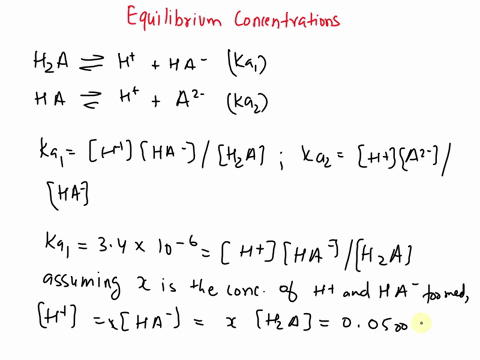 for-the-diprotic-weak-acid-h2a-ka134106-and-ka267109-what-is-the-ph-of-a-00500-m-solution-of-h2a-and-what-are-the-equilibrium-concentrations-of-h2a-and-a2-in-this-solution-ph_____-h2a______m-37893