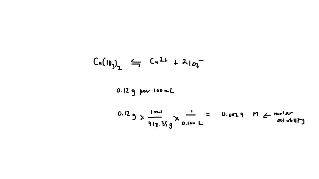 SOLVED: The solubility of copper(II) iodate, Cu(IO3)2, in water is (1 ...