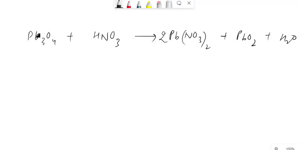 The oxide Pb3O4 reacts with dilute nitric acid to form lead (II