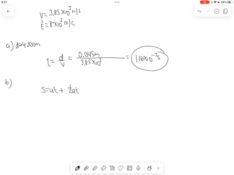 a-proton-moves-at-380-105-ms-in-the-horizontal-direction-it-enters-a-uniform-vertical-electric-field-with-a-magnitude-of-800-103-nc-ignore-any-gravitational-effects-a-find-the-time-interval-required-f