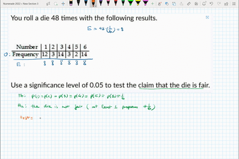 you-roll-a-die-48-times-with-the-following-results-number-12345-6-fiequency-12314324-use-a-significance-level-of-005-to-test-the-claim-that-the-die-is-fair-95523