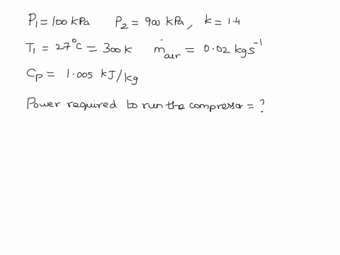 air-enters-a-compressor-at-a-stagnation-state-of-100-kpa-and-27-c-if-it-has-to-be-compressed-toa-stagnation-pressure-of-900-kpa-calculate-the-power-input-to-the-compressor-when-the-massflow-69243