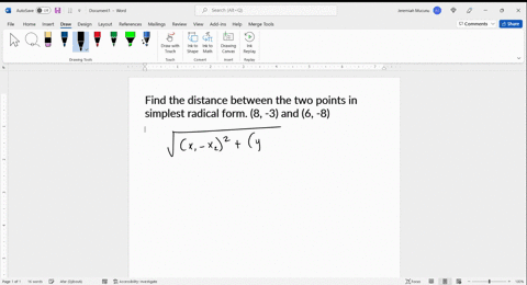 find-the-distance-between-the-two-points-in-simplest-radical-form-8-3-and-6-8-41942