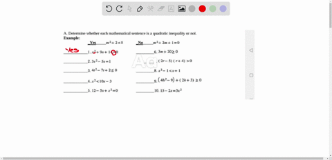 determine-whether-each-mathematical-sentence-is-a-quadratic-inequality-or-not-example-yes-m25-no-m2-zm-0-129-1470-6-3m-202-0-a-2r-_-5-r4-0-8_1-2352-_-ss-1-34t2-_-7120-42-i0r-3-4h-_-9-2h3-2-0-55969