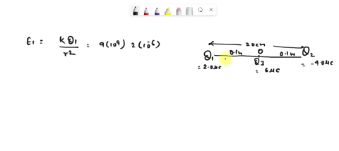 two-point-charges-q1-20-c-and-q2-40-c-are-separated-by-a-distance-of-20-cm-a-third-charge-q3-6-c-is-placed-at-the-midpoint-between-q1-and-q2-find-both-the-magnitude-and-direction-of-the-net-27736