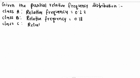 partial-relative-frequency-distribution-is-given-class-relative-frequency-022-018-037-a-what-is-the-relative-frequency-of-class-d-b-the-total-sample-size-is-600_-what-is-the-frequency-of-cla-69263