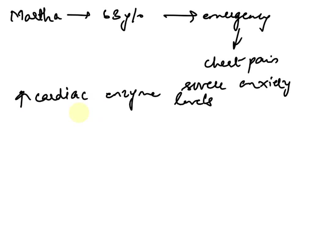 Martha, a 63yearold heavyset woman, was brought to the emergency room with chest pain and