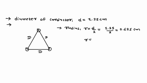 a-three-phase-overhead-transmission-line-has-its-conductors-arranged-at-the-corners-of-an-equilateral-triangle-of-of-2-meters-side-calculate-the-capacitance-of-each-line-conductor-per-kilo-m-47403