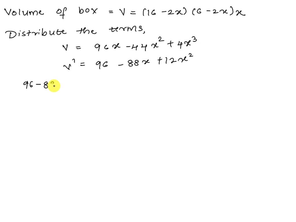 Box Dimensions Math Problems SOLVED: By cutting away identical squares from each corner of a ...