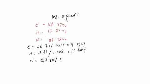 compound-x-has-molar-mass-of-10218-gmol-and-the-following-composition-element-mass-carbon-5877-hydrogen-1381-nitrogen-2742-write-the-molecular-fommula-of-x-x-11237