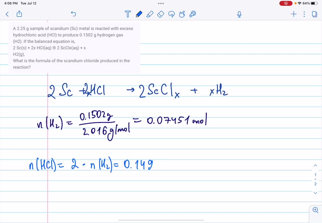 SOLVED: A 2.25 g sample of scandium (Sc) metal is reacted with excess ...