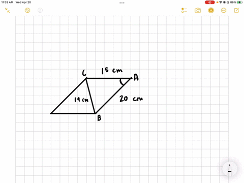 two-sides-of-a-parallelogram-measure-15-cm-and-20-cm-and-one-of-the-diagonals-measures-19-cm-what-ar-49853