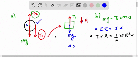 uniform-cylinder-of-mass-and-radius-s-ixed-on-a-frictionless-axel-polnt-block-of-mass-m-suspended-from-light-cord-wrappad-around-the-cylinder-and-released-from-rest-at-time-the-moment-of-ine-91158