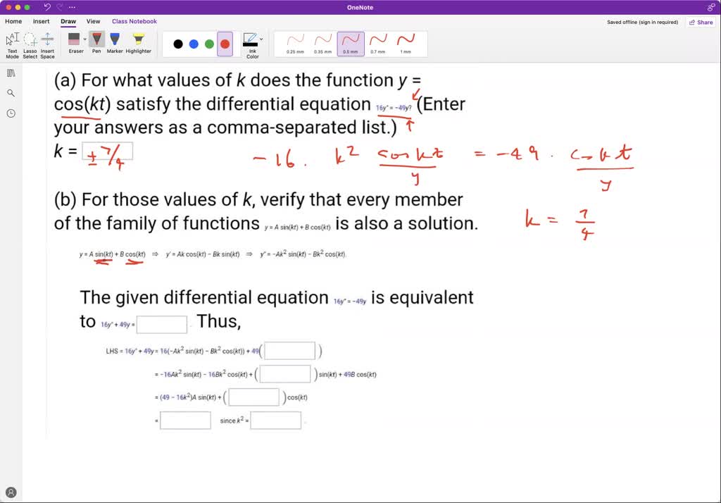 Solved A For What Values Of K Does The Function Y Cos Kt Satisfy