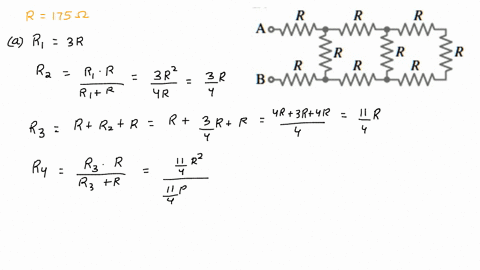 18-ii-a-determine-the-equivalent-resistance-of-the-ladder-of-equal-175-0-resistors-shown-in-fig-19-49-in-other-words-what-resistance-would-an-ohmmeter-read-if-connected-between-points-a-and-02495