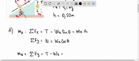 two-masses-are-connected-by-a-string-as-shown-in-the-figure-mass-ma-32-kg-rests-on-a-frictionless-inclined-plane-while-mb-41-kg-is-initially-held-at-a-height-of-h-050-m-above-the-floor-part-92534