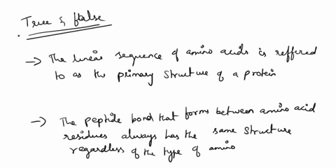 1-proteins-and-enzymes-10-marks-are-the-two-statements-below-true-or-false-a-the-linear-sequence-of-amino-acids-is-referred-to-as-the-primary-structure-of-a-protein-b-the-peptide-bond-that-f-47527