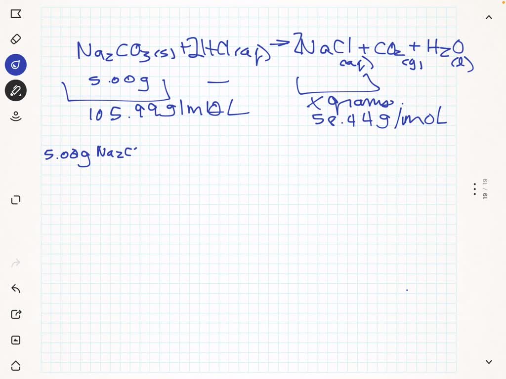 SOLVED: If 5.00g of pure Na2CO3 is treated with HCl solution, how many ...