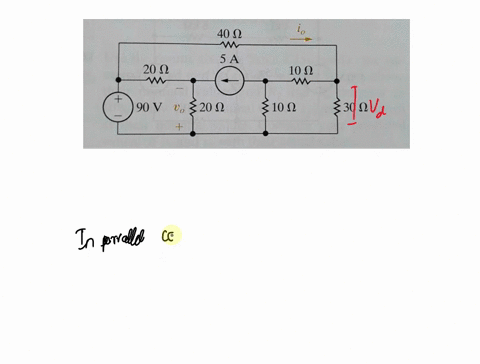 494-using-the-principle-of-superpositionfind-the-voltage-across-the-30-resistor-in-the-circuit-in-figp494-figure-p494-40-ww-5a-20-ww-10-w-90v-vo-20-10-30-35613