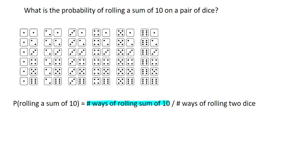 SOLVED What Is The Probability Of Rolling Sum Of 10 On Standard Pair 