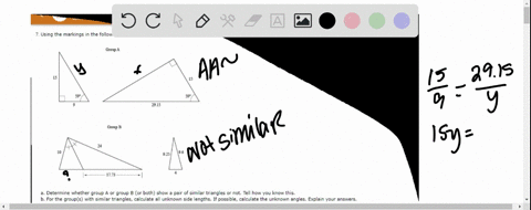 7-using-the-markings-in-the-following-image-answer-the-questions-belowa-determine-whether-group-a-or-group-b-or-both-show-a-pair-of-similar-triangles-or-not-tell-how-you-know-thisb-for-the-g-77157
