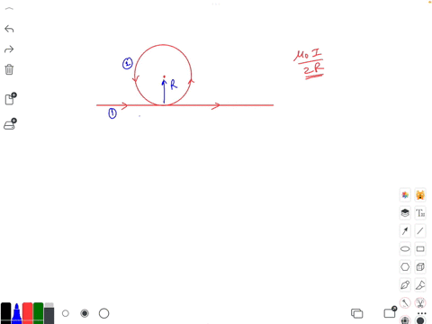 4-current-flows-in-and-out-along-an-otherwise-straight-wire-which-has-radius-r-formed-in-it-the-wire-lies-single-complete-circular-loop-completely-in-one-plane-what-is-the-magnitude-of-the-m-65355