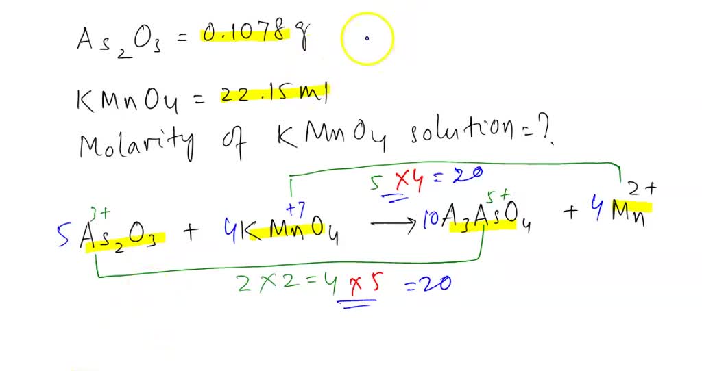 A KMnO4 solution is to be standardized by titration against As2O3. A 0.
