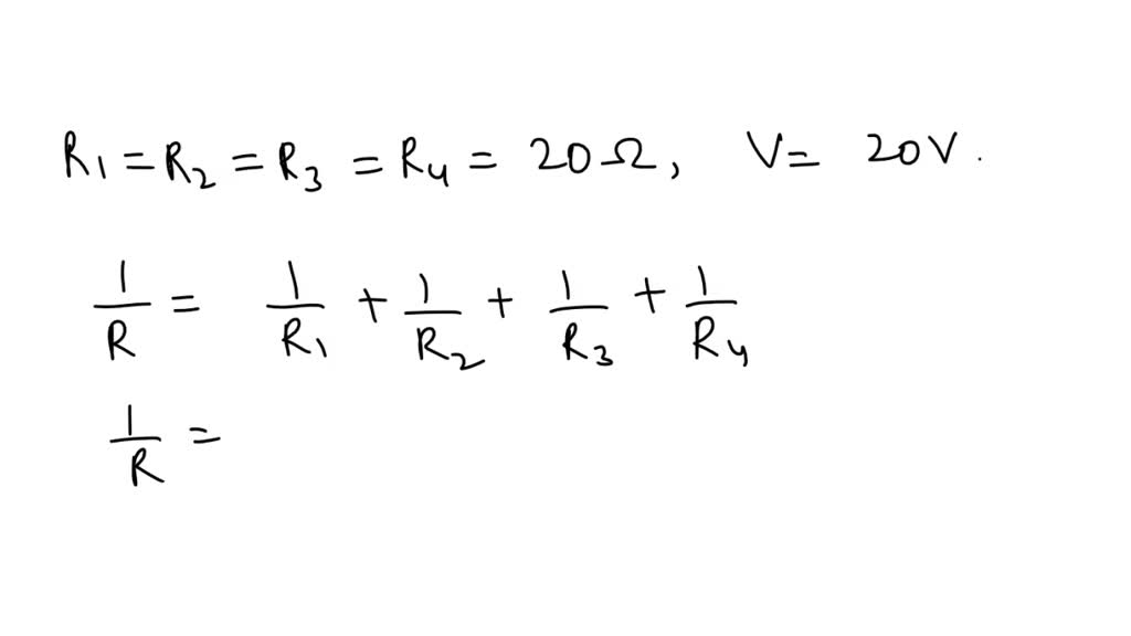Four 20ohm resistors are connected in parallel and the combination is connected to a 20V emf