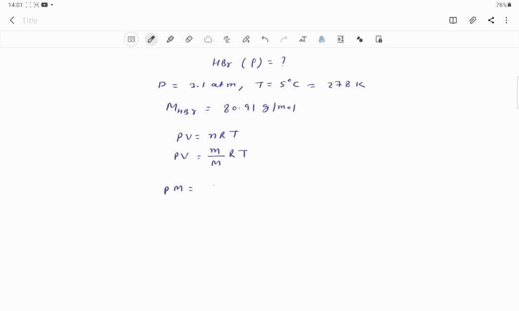 SOLVED Determine the density of hydrogen bromide gas at 3.10 atm and
