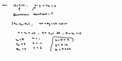 a-find-parametric-equations-for-the-line-through-5-3-4-that-is-perpendicular-to-the-plane-x-2z-2-use-the-parameter-t-xt-vt-zt-3-4-2t-b-in-what-points-does-this-line-intersect-the-coordinate-73858