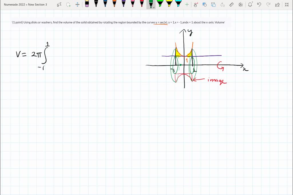 SOLVED'(1 point) Using disks or washers, find the volume of the solid