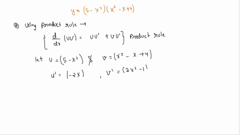find-y-by-a-applying-the-product-rule-and-b-multiplying-the-factors-to-produce-sum-of-simpler-terms-to-differentiat-y-5-2-x4-apply-the-product-rule-let-u-5-x-and-v-x-x4_-uv-5-2-dd-x4-b-multi-87259