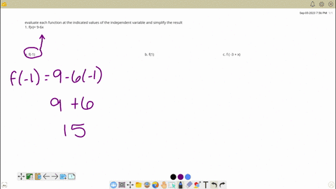 evaluate-each-function-at-the-indicated-values-of-the-independent-variable-and-simplify-the-result-1-fx-9-6x-a-f-1-b-f1-c-f-3-x-37442