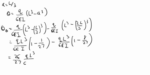 determine-the-angle-of-rotation-o-and-deflection-o-at-the-free-end-of-a-cantilever-beam-ab-having-a-uniform-load-of-intensity-q-acting-over-the-middle-third-of-its-length-h-b-a-l-3-l-3-l-3-09673