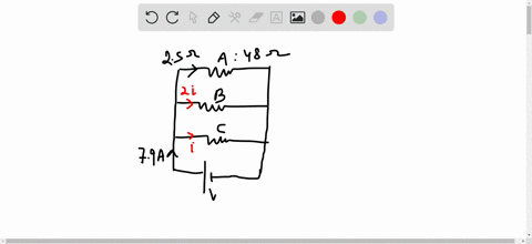 three-resistors-a-b-and-c-are-connected-in-parallel-and-take-a-total-current-of-79-amp-resistor-a-takes-25-amp-and-has-a-resistance-of-48-ohms-also-the-current-through-b-is-twice-as-much-as-that-throu