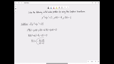 point-use-tne-laplace-transform-to-solve-the-following-initial-value-problem-y-6y-0-y0-4-y0-1-first-using-y-for-the-laplace-transiorm-of-yt-ie_y-cyt-find-the-equation-you-get-by-taking-the-l-44009