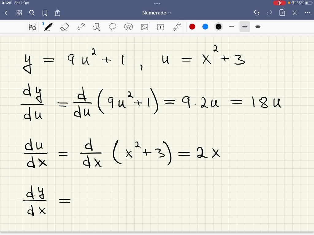 Solved Find Dy Du Du Dx And Dy Dx When Y And U Are Defined As Follows Y 9u2 1 And U