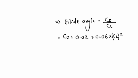 a-glider-has-wings-of-an-elliptical-planform-with-an-aspect-ratio-of-6-the-total-drag-of-the-wing-isgiven-by-c_d-002-006c_l-2-find-the-lift-coefficient-for-the-minimum-angle-of-glide-glide-angleis-c_d