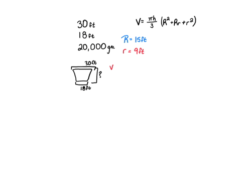 a-reservoir-contains-20000-gallons-of-water-when-full-find-the-depth-of-water-if-the-reservoir-is-in-the-form-of-the-frustum-of-a-right-circular-cone-of-upper-and-lower-base-diameters-30-fee-25325