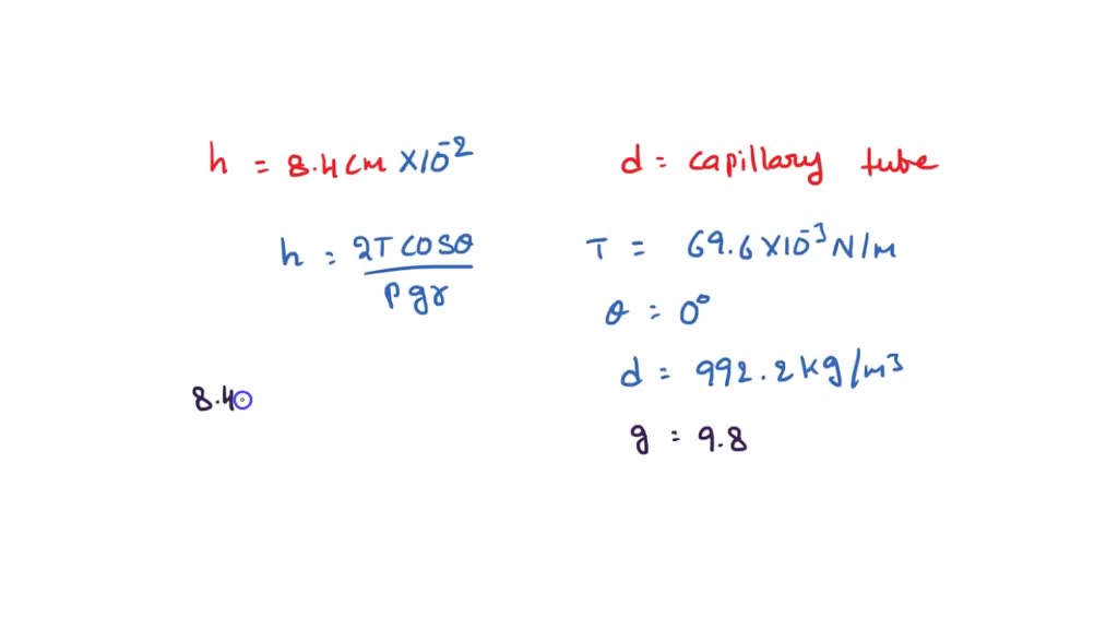 SOLVED Water (density=1.0gcm3) rises in a glass capillary tube to a